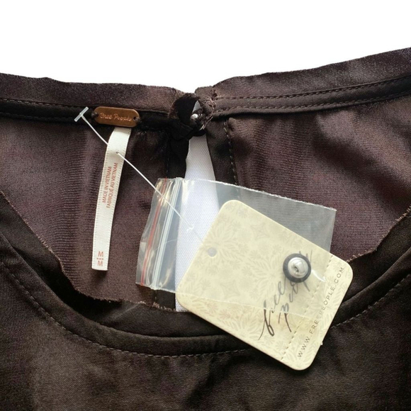 NWT FREE PEOPLE REMI MIDNIGHT BROWN SLEEVELESS SATIN CROP BOXY TOP - M - Picture 6 of 11